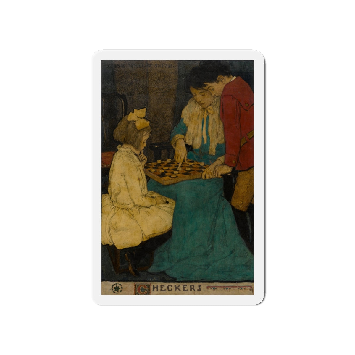 Checkers, Scribner's magazine illustration, December, 1902 (Magazine Illustration) Refrigerator Magnet-4" x 4"-The Sticker Space