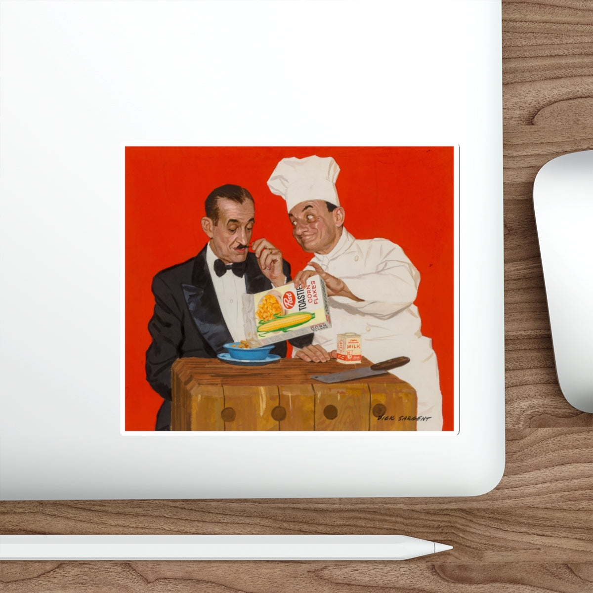 Chef Serving Maitre'd, Post Cornflakes advertisement, 1958 (Magazine Illustration) STICKER Vinyl Die-Cut Decal-The Sticker Space