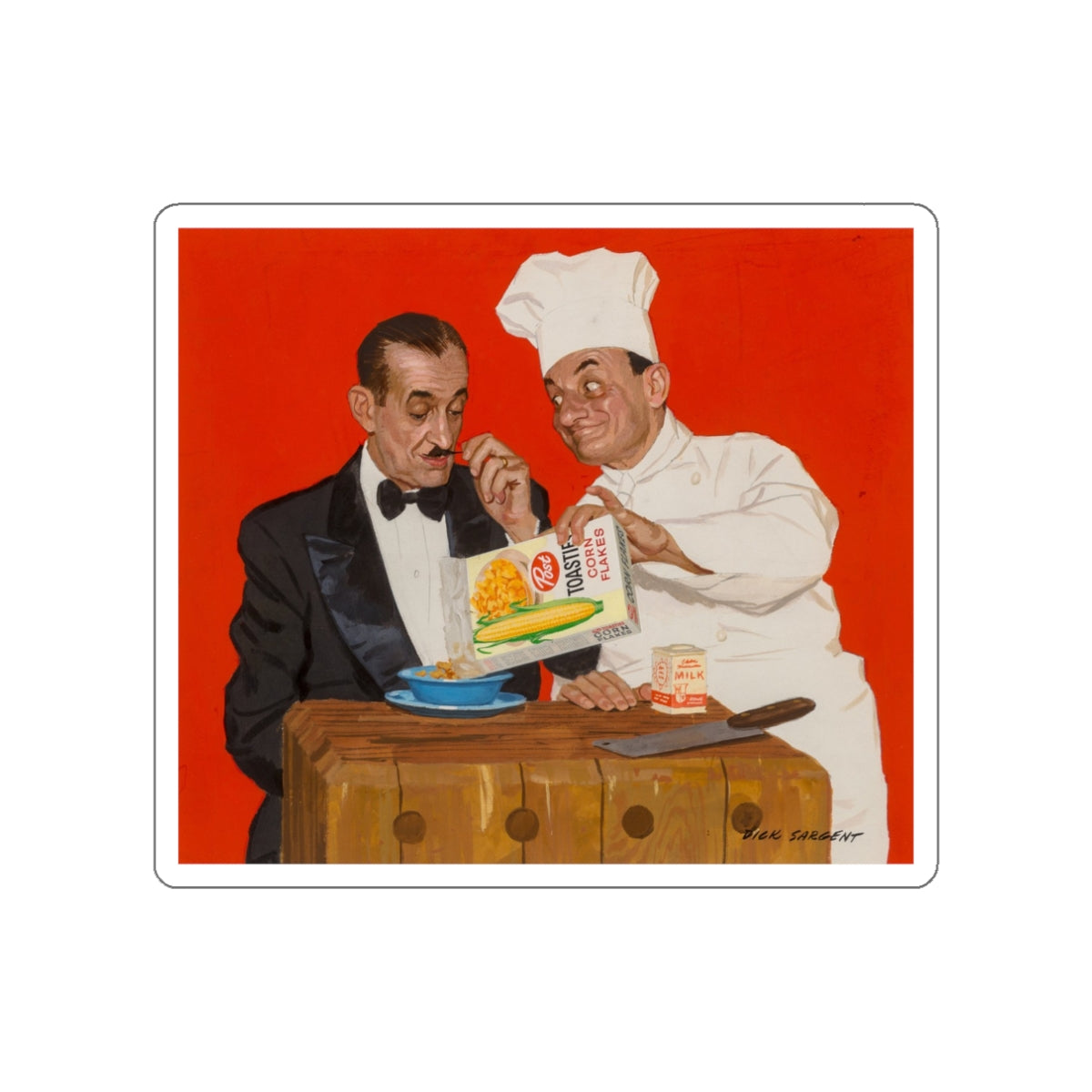 Chef Serving Maitre'd, Post Cornflakes advertisement, 1958 (Magazine Illustration) STICKER Vinyl Die-Cut Decal-White-The Sticker Space