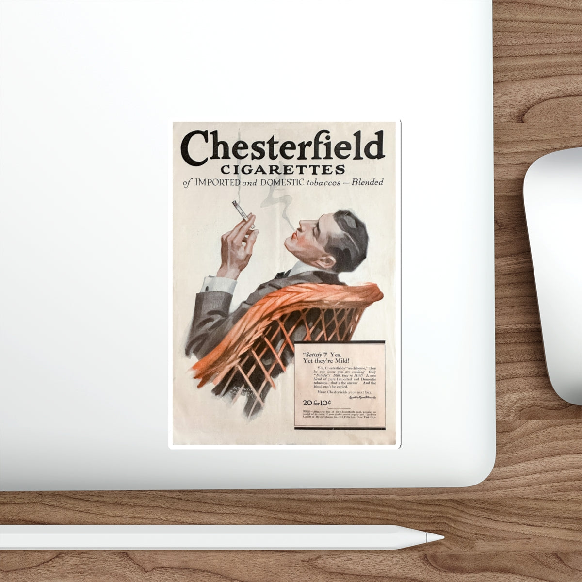 Chesterfield Cigarettes Magazine ad from Liggett & Myers Tobacco Co, 1917 (Magazine Illustration) STICKER Vinyl Die-Cut Decal-The Sticker Space