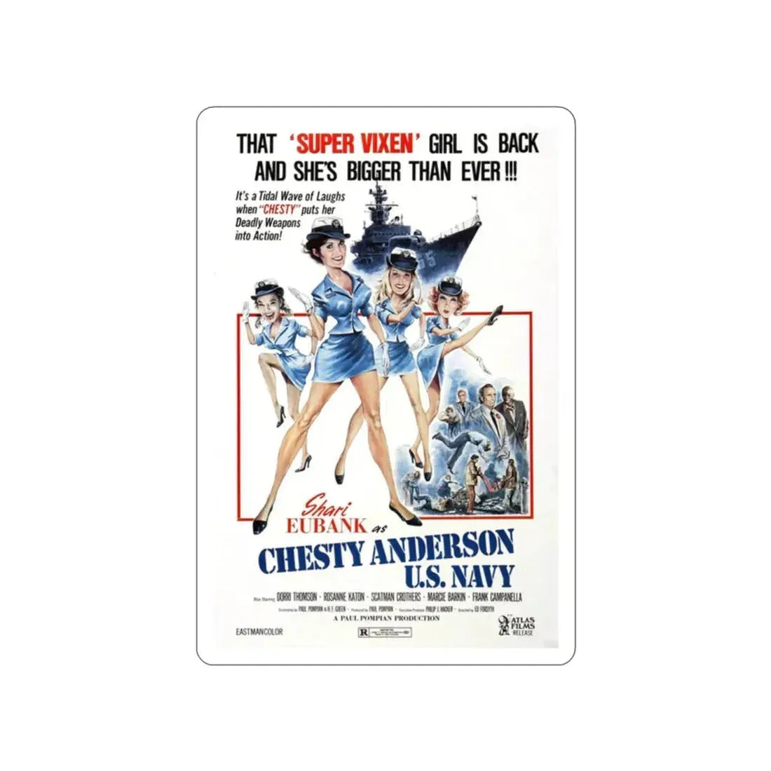 CHESTY ANDERSON, US NAVY 1976 Movie Poster STICKER Vinyl Die-Cut Decal 2 Inch - The Sticker Space