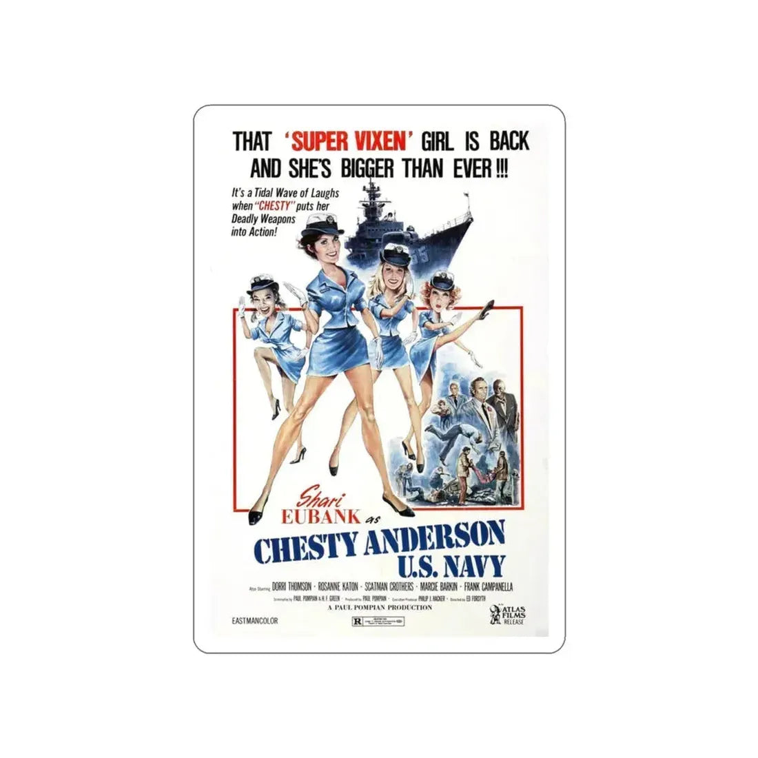 CHESTY ANDERSON, US NAVY 1976 Movie Poster STICKER Vinyl Die-Cut Decal 3 Inch - The Sticker Space