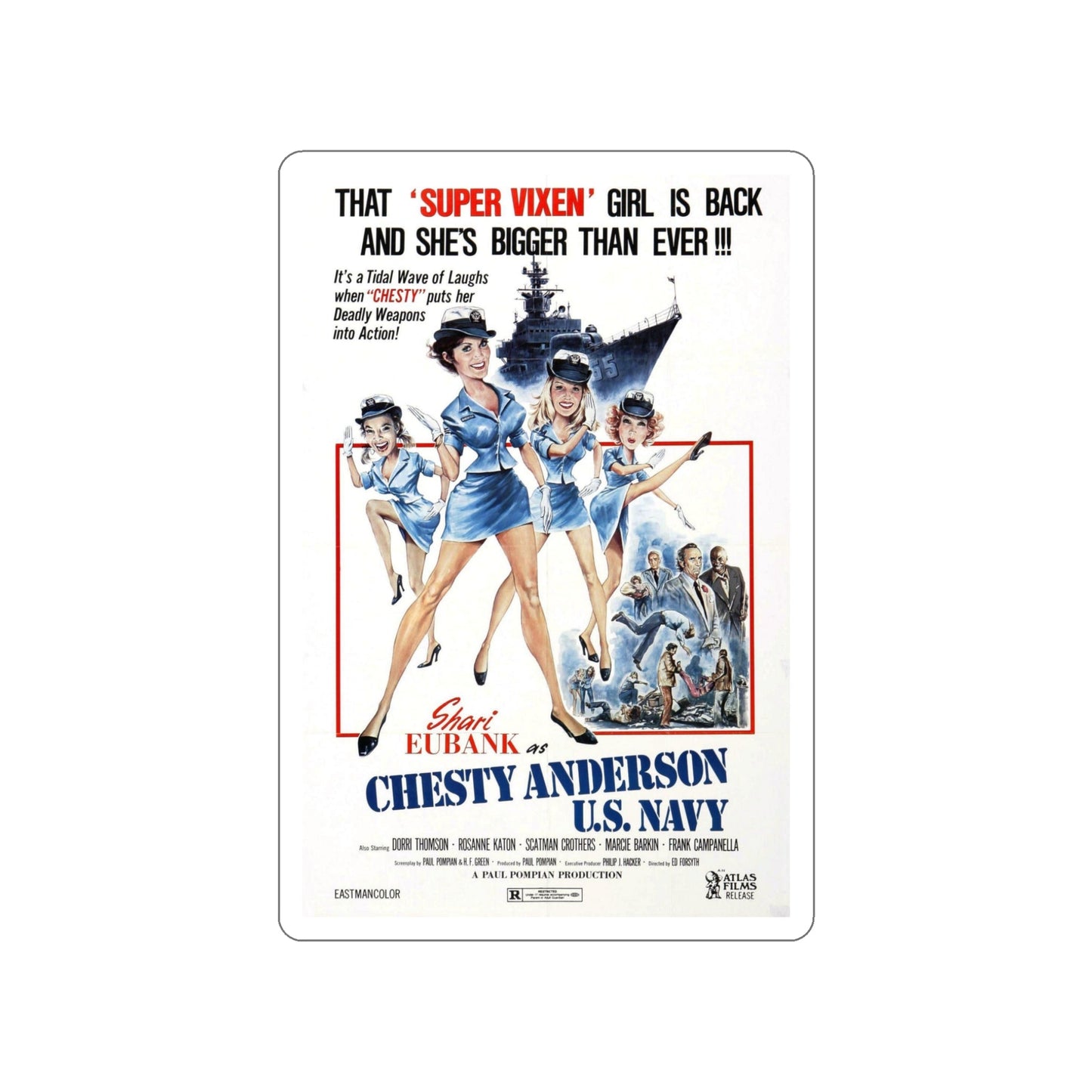 CHESTY ANDERSON, US NAVY 1976 Movie Poster STICKER Vinyl Die-Cut Decal-5 Inch-The Sticker Space