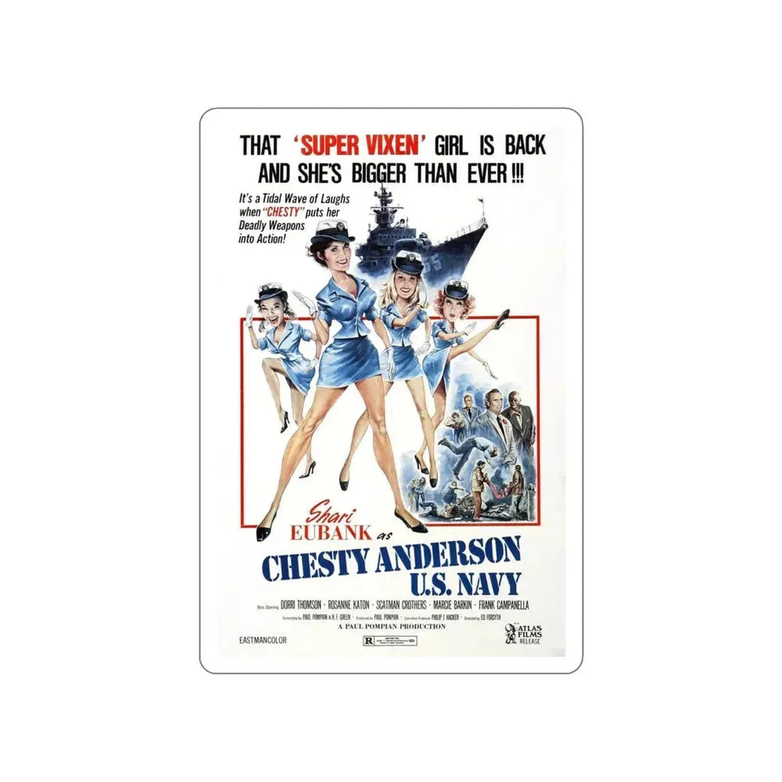 CHESTY ANDERSON, US NAVY 1976 Movie Poster STICKER Vinyl Die-Cut Decal 5 Inch - The Sticker Space