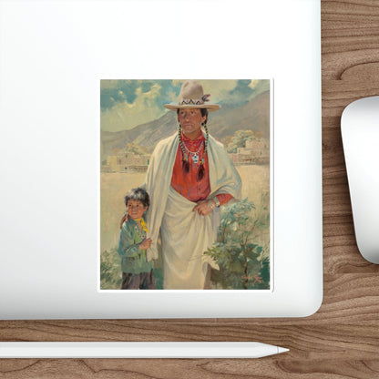 Chief Red Dancer and Grandson, 1953 (Magazine Illustration) STICKER Vinyl Die-Cut Decal-The Sticker Space