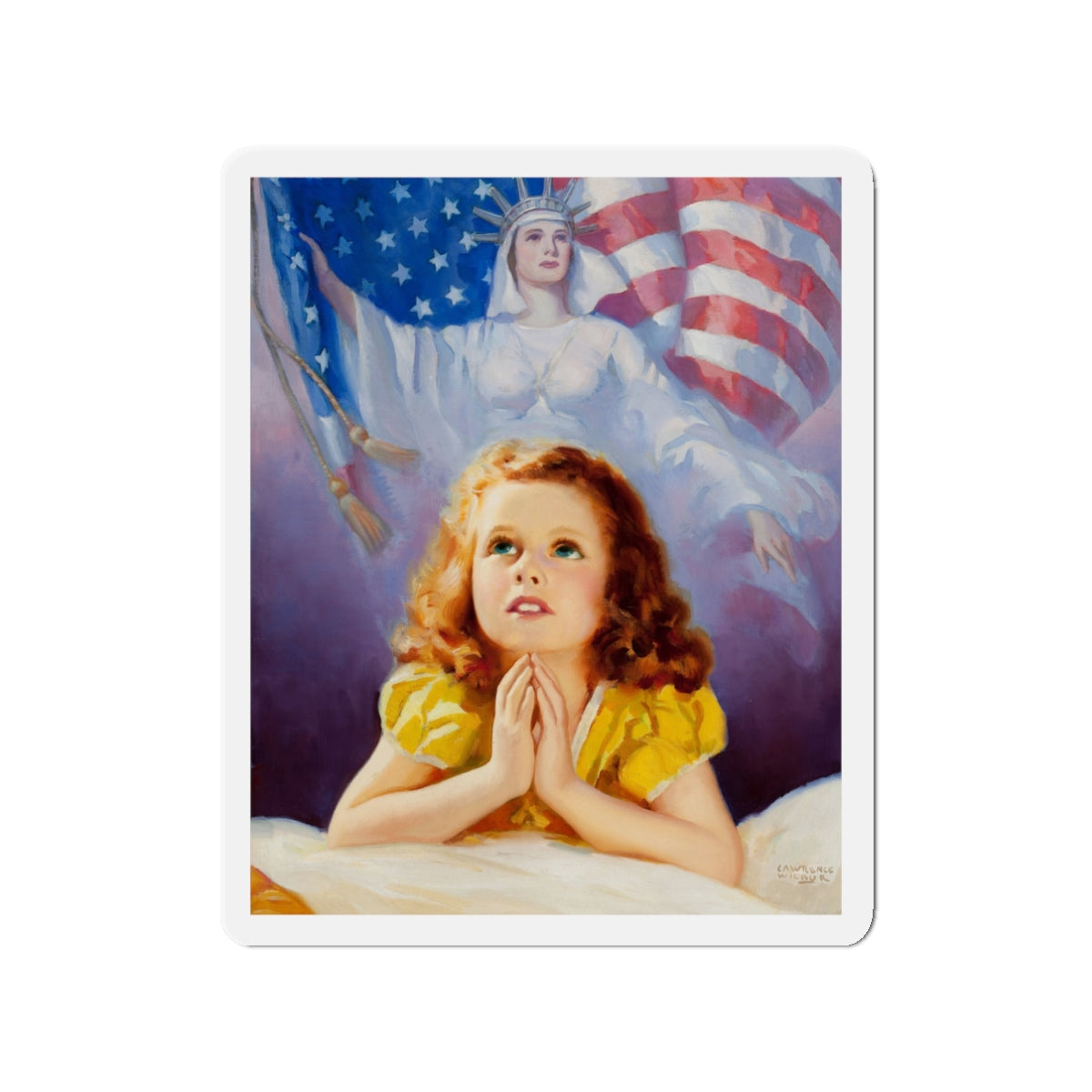 Child Praying, calendar illustration (Magazine Illustration) Refrigerator Magnet-3" x 3"-The Sticker Space