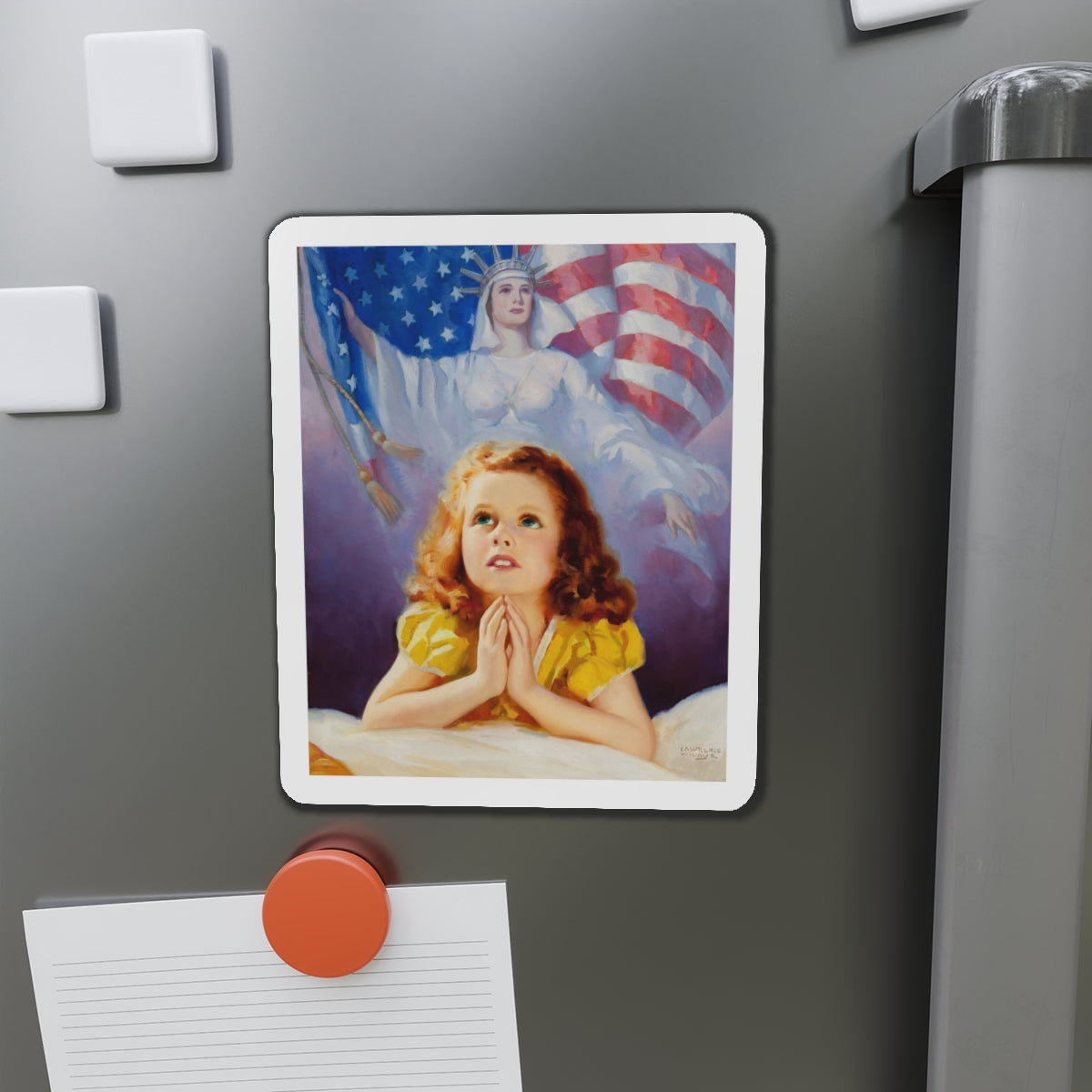 Child Praying, calendar illustration (Magazine Illustration) Refrigerator Magnet-The Sticker Space