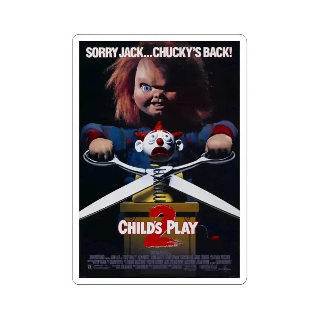 CHILD'S PLAY 2 1990 Movie Poster - STICKER Vinyl Kiss-Cut Decal 2 Inch White - The Sticker Space
