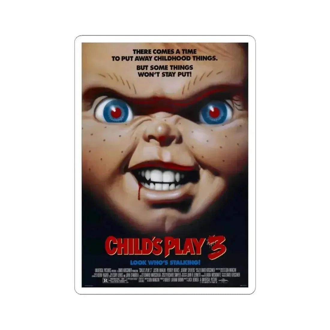 CHILD'S PLAY 3 1991 Movie Poster - STICKER Vinyl Kiss-Cut Decal 3 Inch White - The Sticker Space