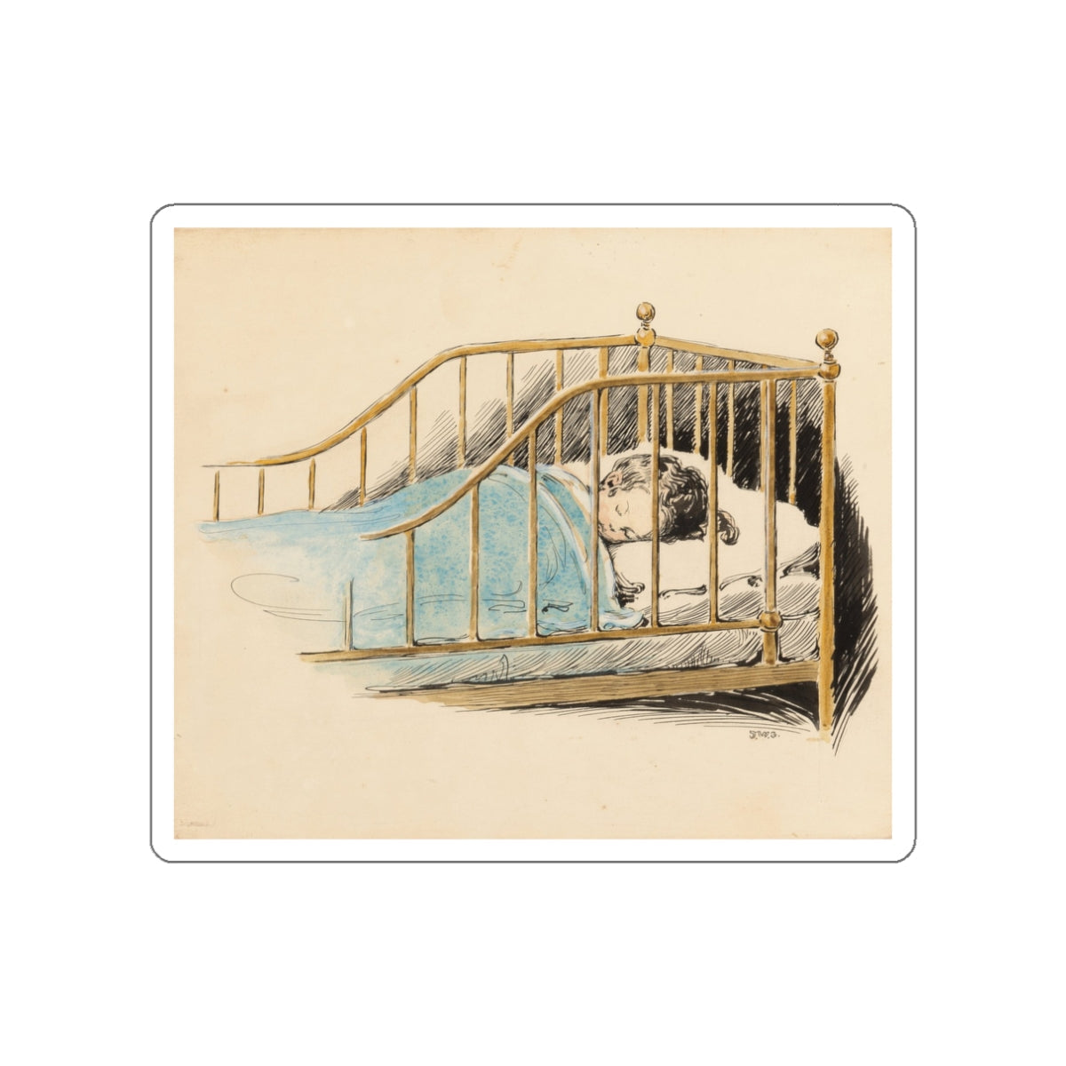 Child Sleeping, A Child's Prayer interior book illustration, 1926 (Magazine Illustration) STICKER Vinyl Die-Cut Decal-White-The Sticker Space