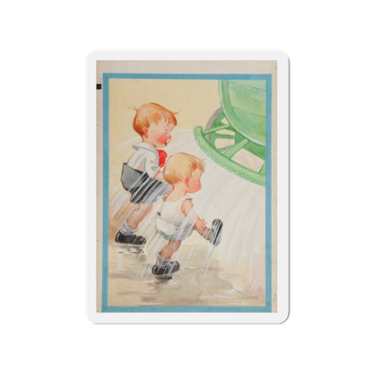 Children at Sprinkler Illustration (Magazine Illustration) Refrigerator Magnet-2" x 2"-The Sticker Space