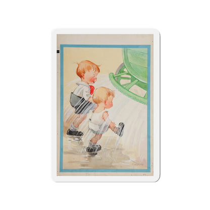 Children at Sprinkler Illustration (Magazine Illustration) Refrigerator Magnet-3" x 3"-The Sticker Space