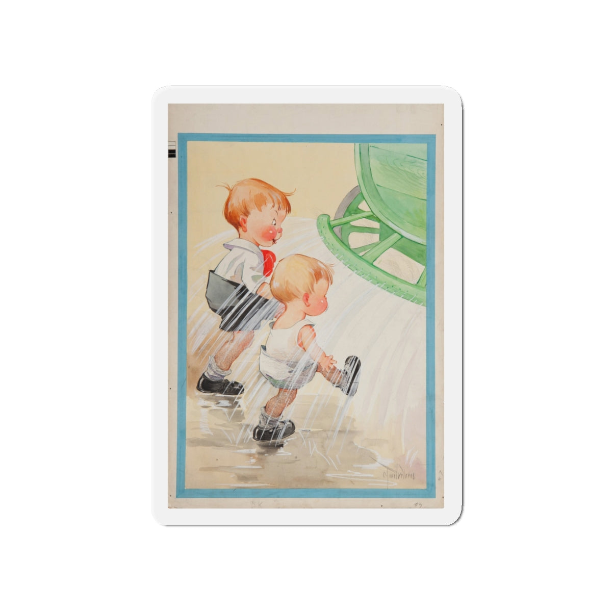 Children at Sprinkler Illustration (Magazine Illustration) Refrigerator Magnet-4" x 4"-The Sticker Space