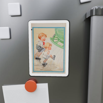 Children at Sprinkler Illustration (Magazine Illustration) Refrigerator Magnet-The Sticker Space