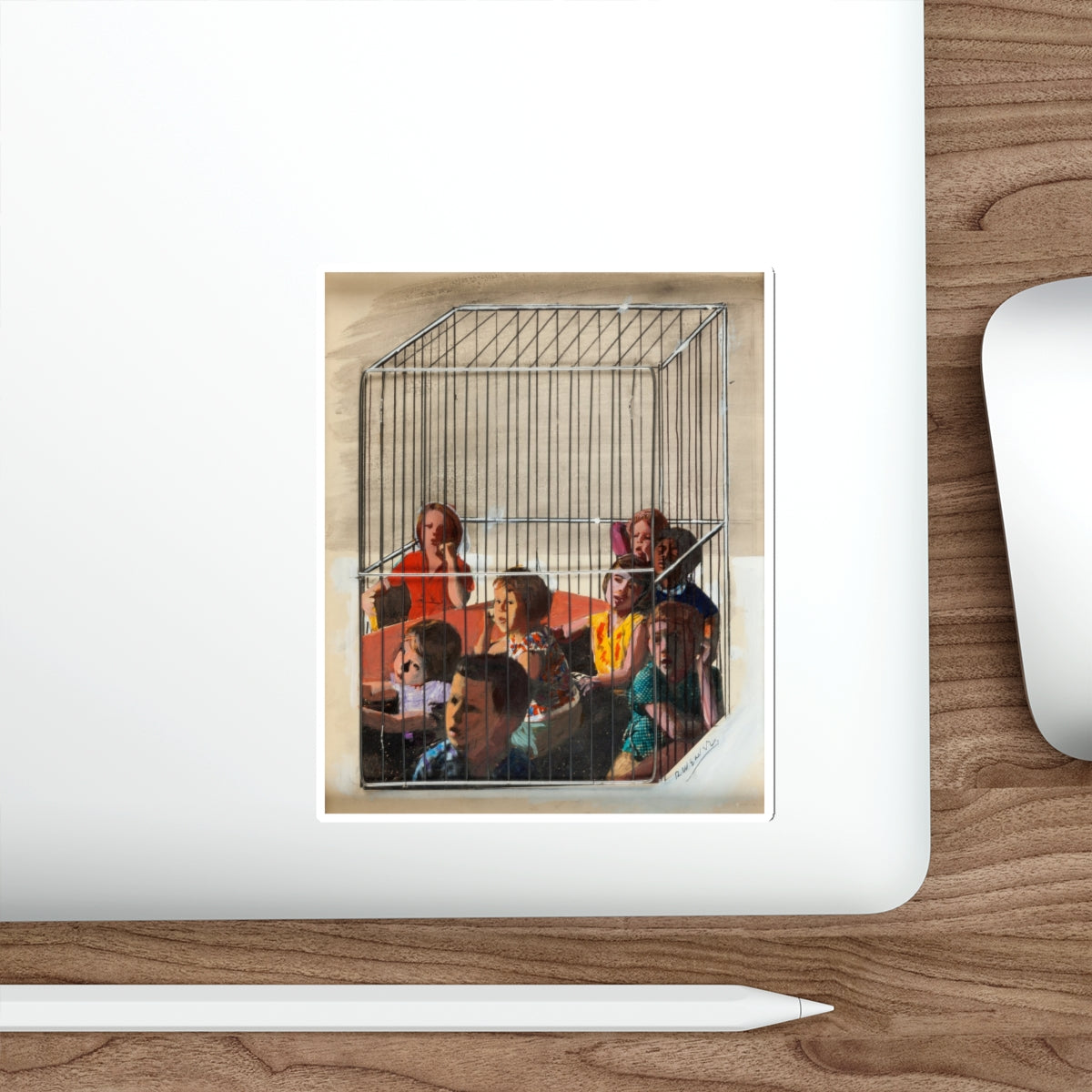 Children in a Cage (Magazine Illustration) STICKER Vinyl Die-Cut Decal-The Sticker Space