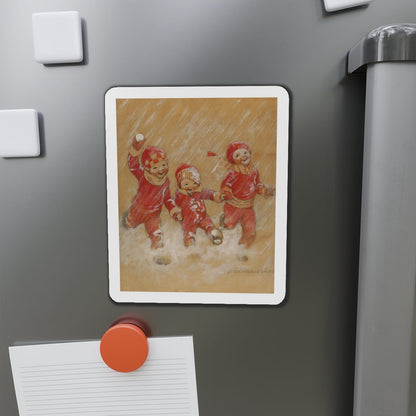 Children Playing in the Snow (Magazine Illustration) Refrigerator Magnet-The Sticker Space