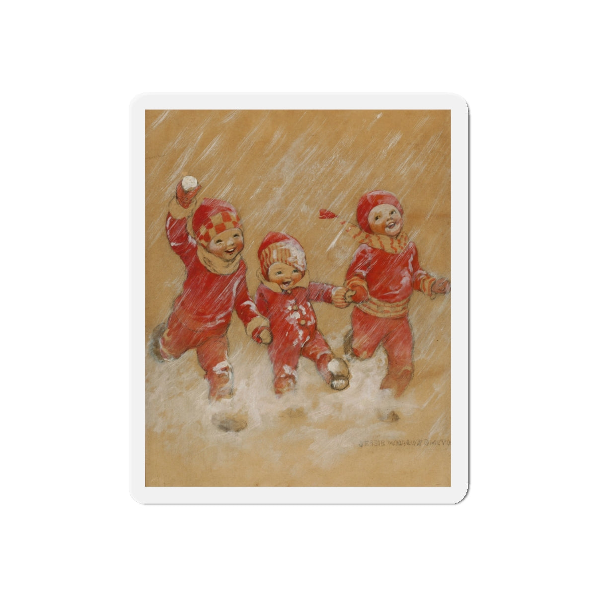 Children Playing in the Snow (Magazine Illustration) Refrigerator Magnet-4" x 4"-The Sticker Space