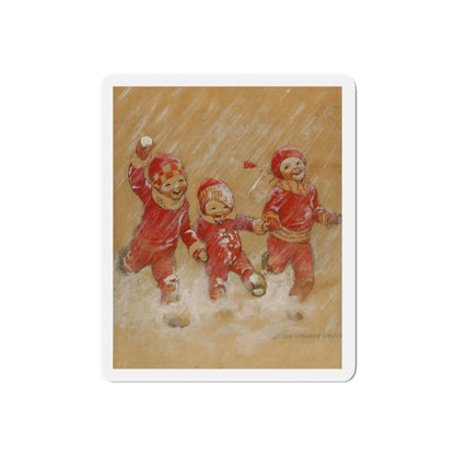 Children Playing in the Snow (Magazine Illustration) Refrigerator Magnet-5" x 5"-The Sticker Space