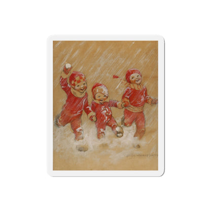 Children Playing in the Snow (Magazine Illustration) Refrigerator Magnet-6" × 6"-The Sticker Space