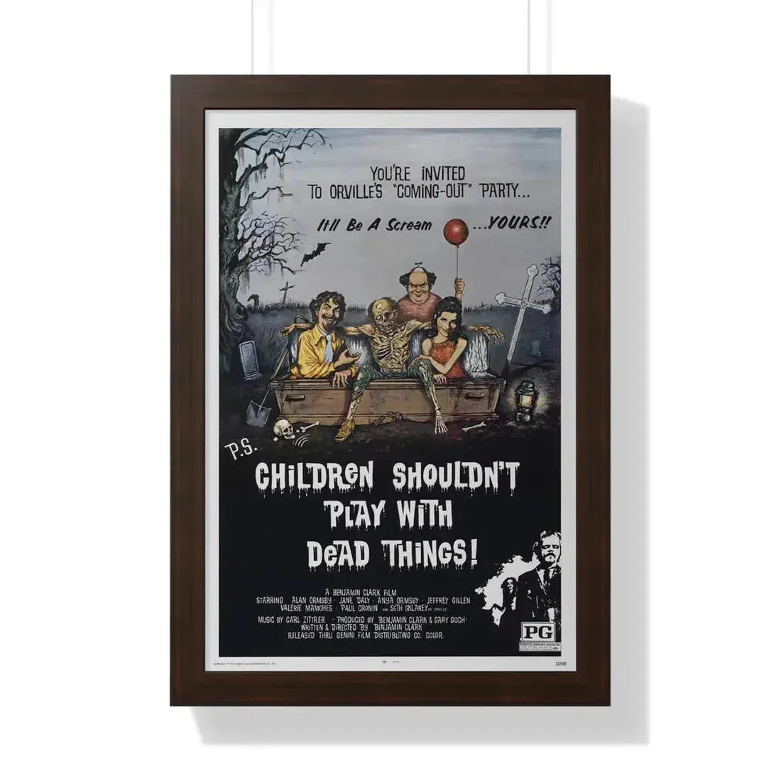 CHILDREN SHOULDN'T PLAY WITH DEAD THINGS 1972 - Framed Movie Poster 16″ x 24″ Walnut - The Sticker Space