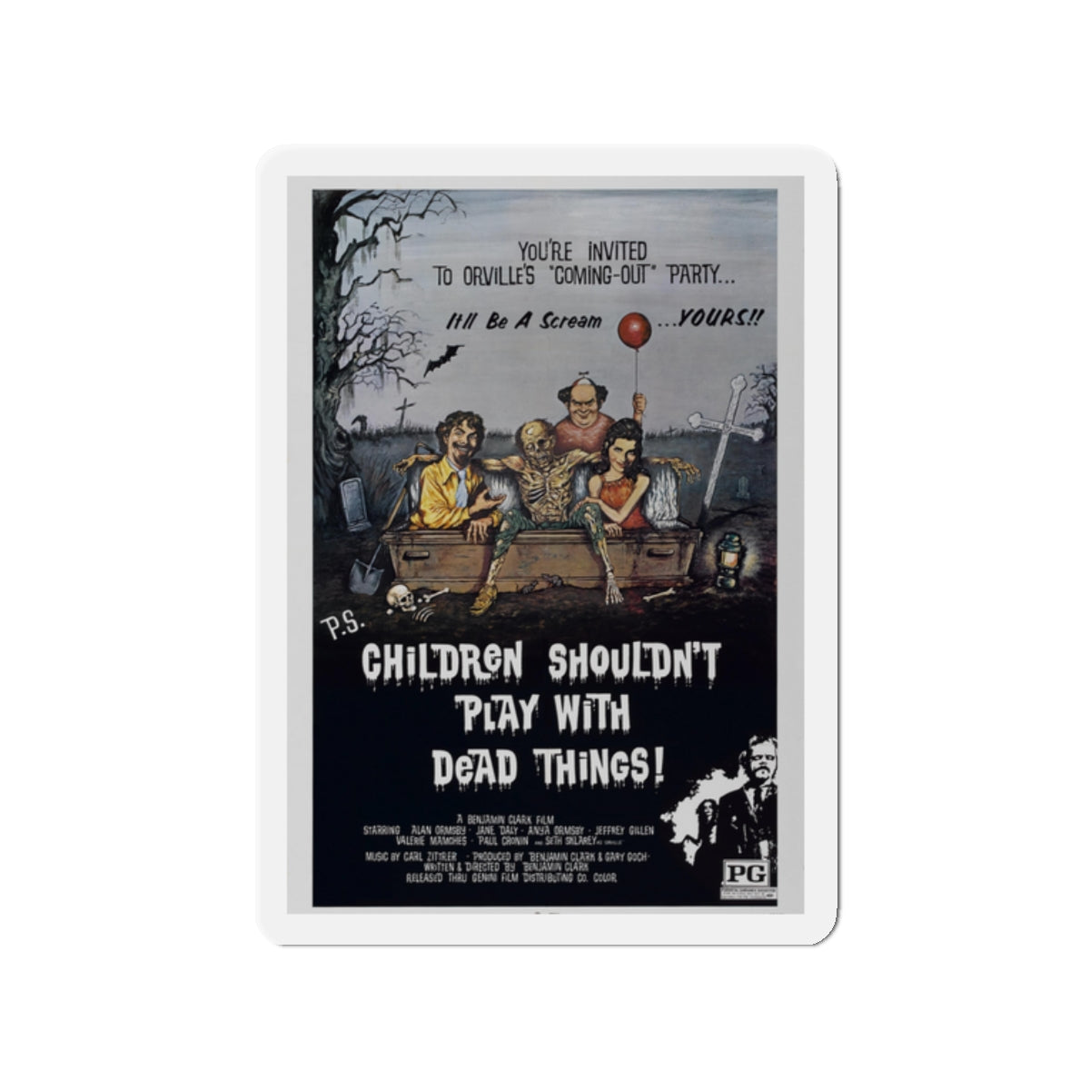 CHILDREN SHOULDN'T PLAY WITH DEAD THINGS 1972 Movie Poster - Die-Cut Magnet-2" x 2"-The Sticker Space