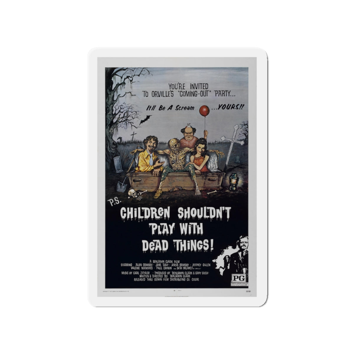 CHILDREN SHOULDN'T PLAY WITH DEAD THINGS 1972 Movie Poster - Die-Cut Magnet-3" x 3"-The Sticker Space