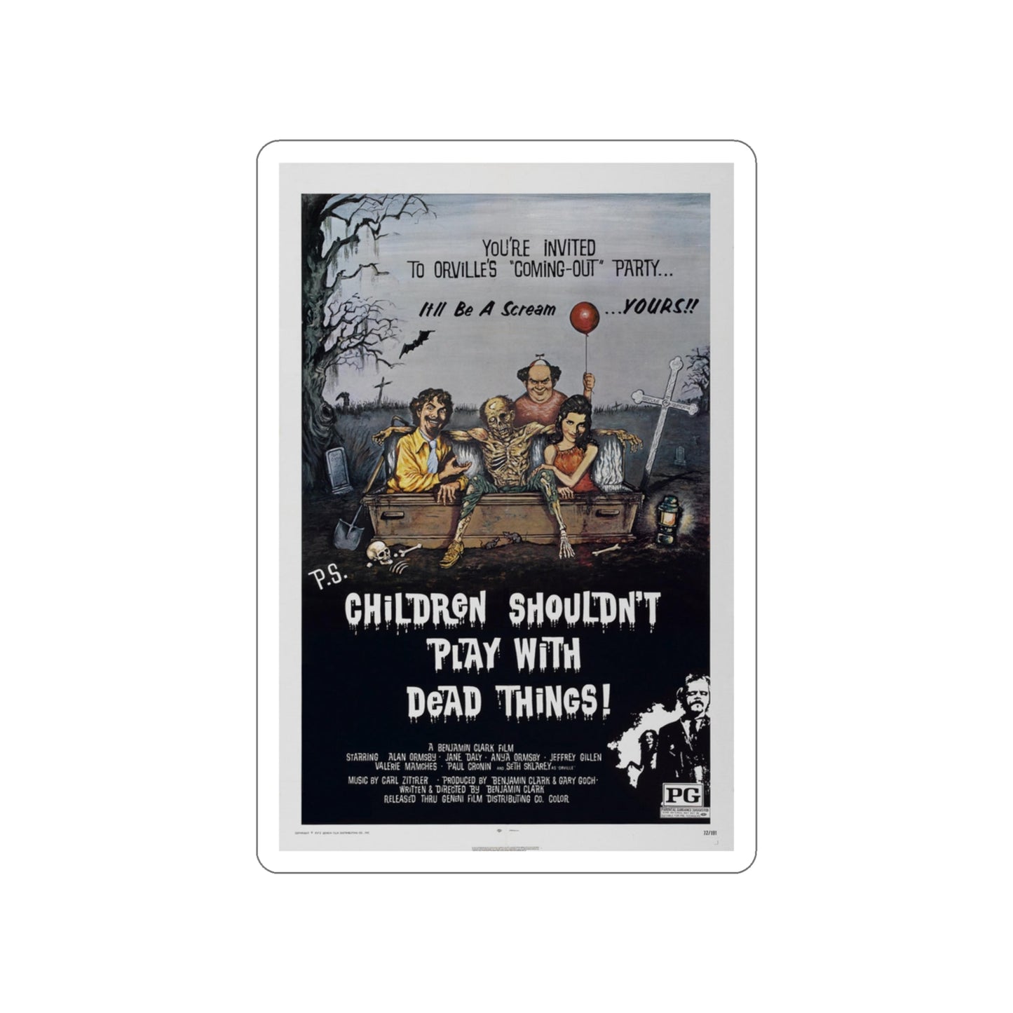 CHILDREN SHOULDN'T PLAY WITH DEAD THINGS 1972 Movie Poster STICKER Vinyl Die-Cut Decal-3 Inch-The Sticker Space