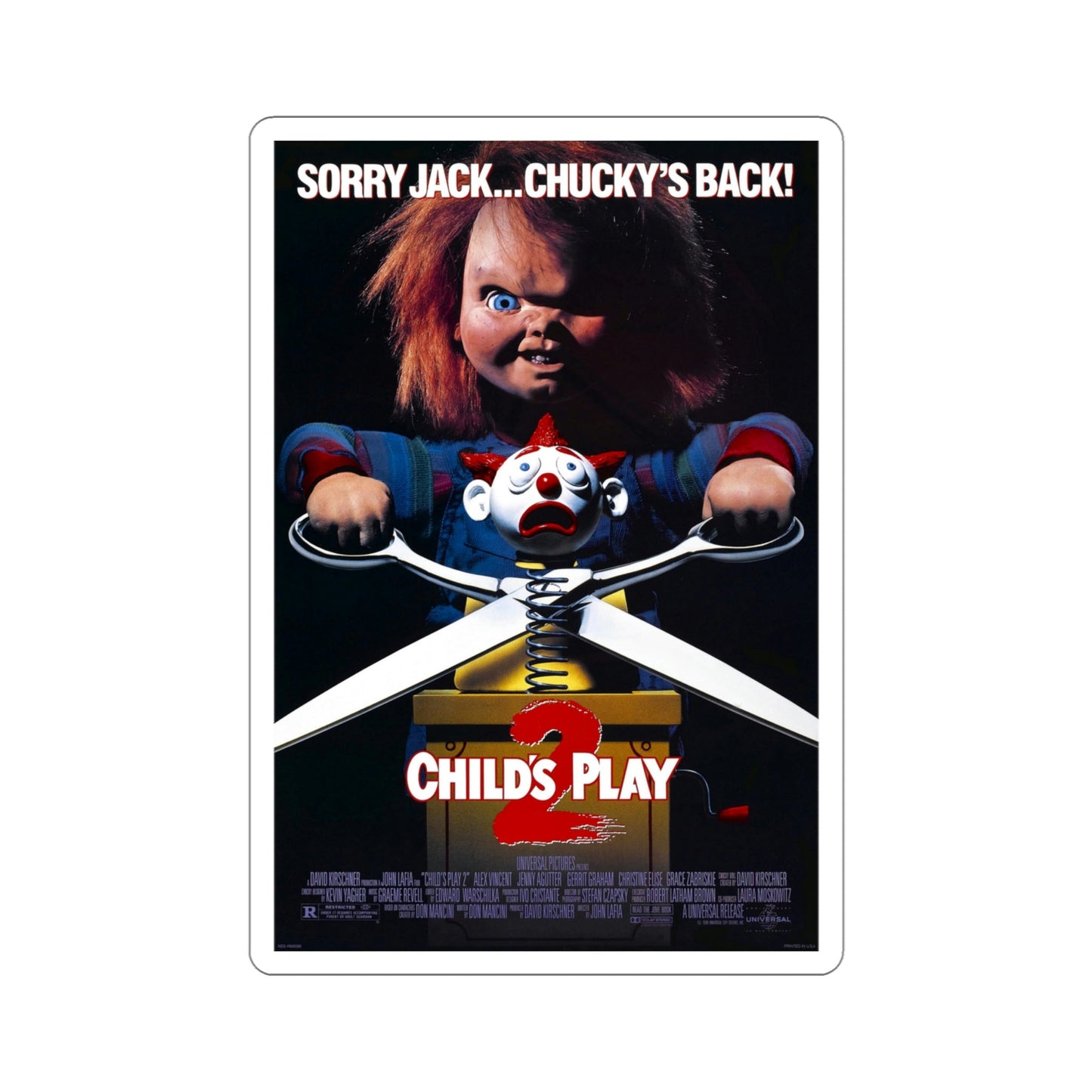 Childs Play 2 1990 Movie Poster STICKER Vinyl Die-Cut Decal-4 Inch-The Sticker Space