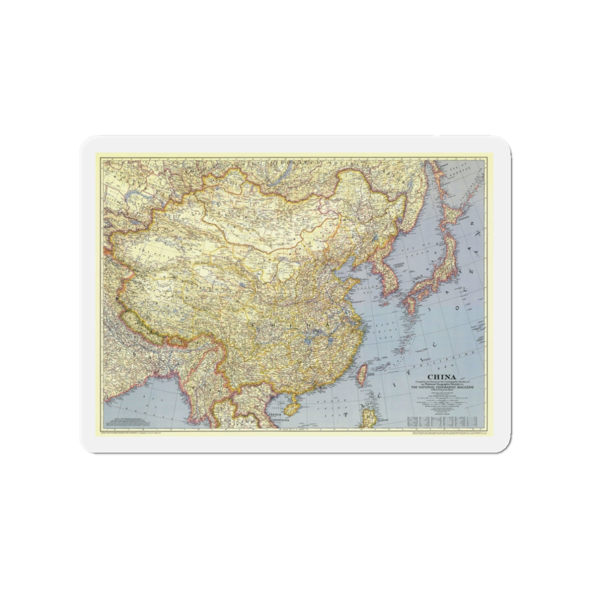 China (1945) (Map) Refrigerator Magnet-3" x 3"-The Sticker Space