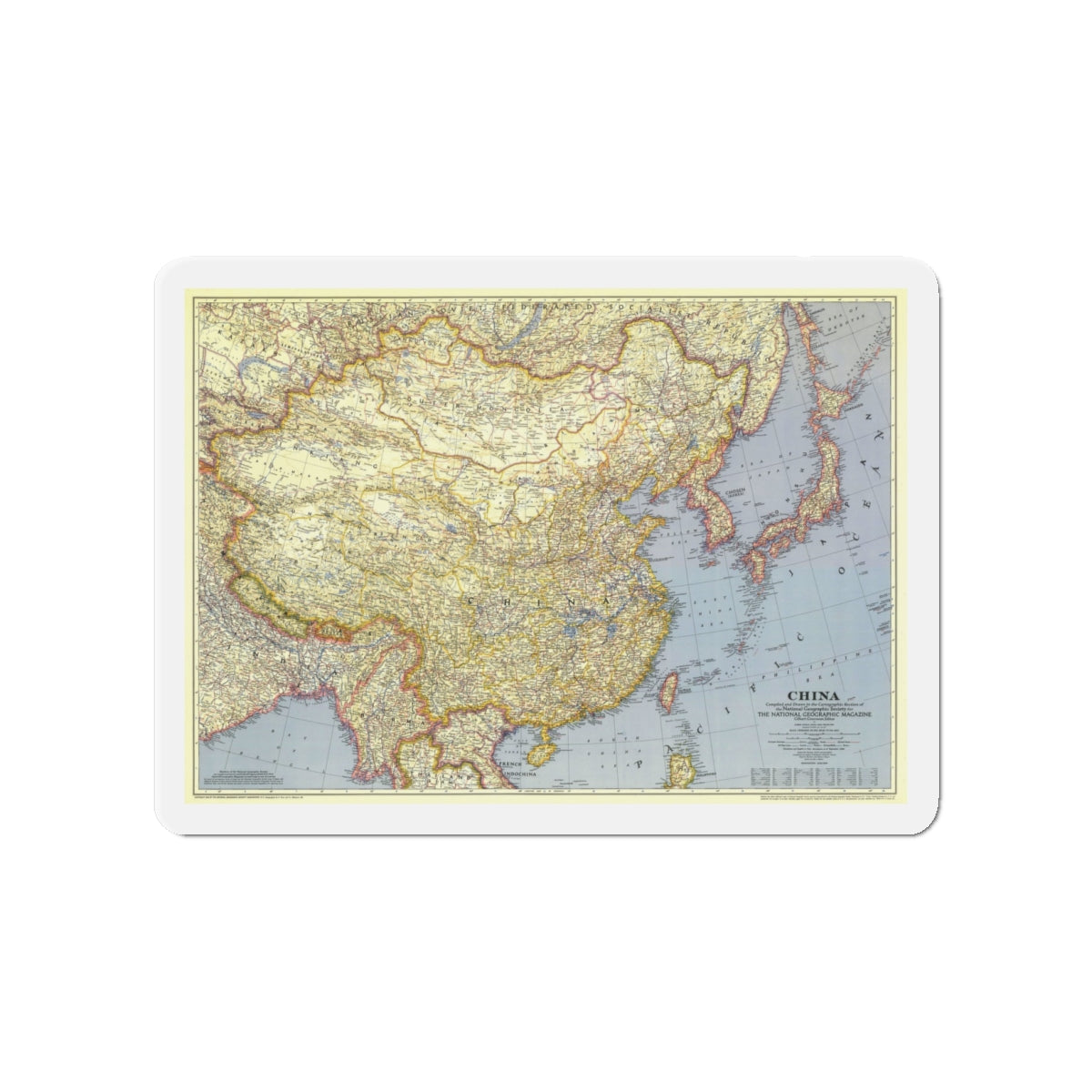 China (1945) (Map) Refrigerator Magnet-4" x 4"-The Sticker Space