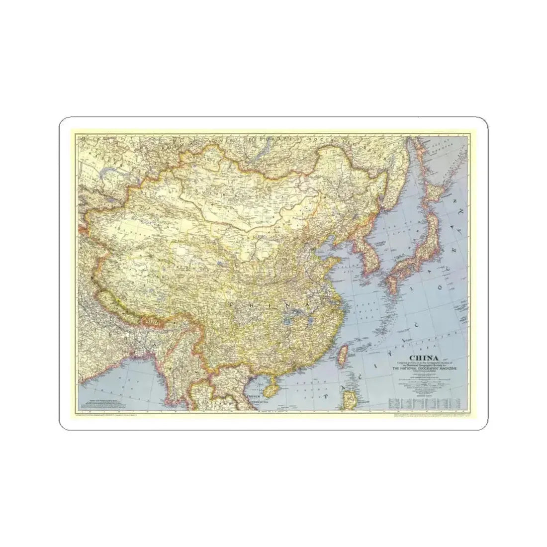 China (1945) (Map) STICKER Vinyl Kiss-Cut Decal 4 Inch White - The Sticker Space