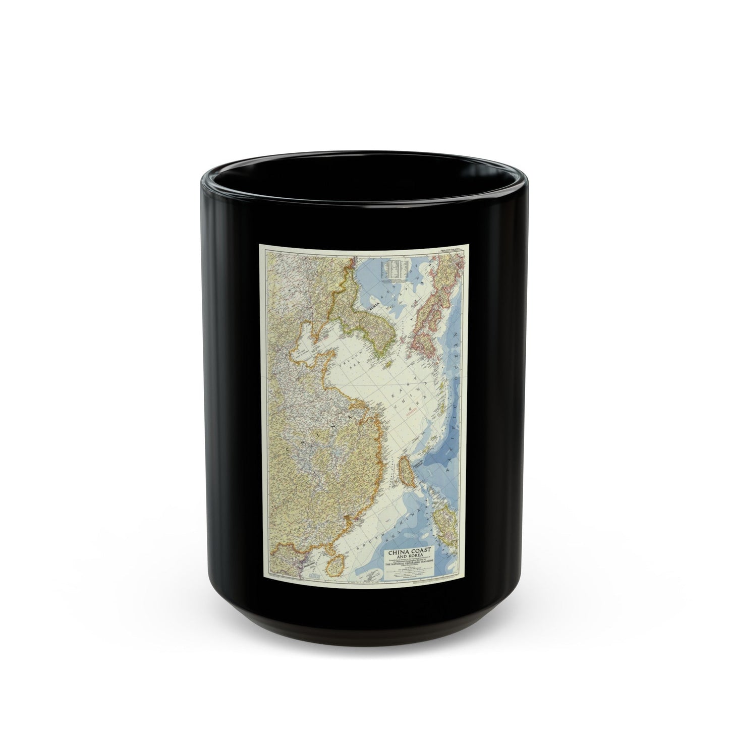 China Coast and Korea (1953) (Map) Black Coffee Mug-15oz-The Sticker Space