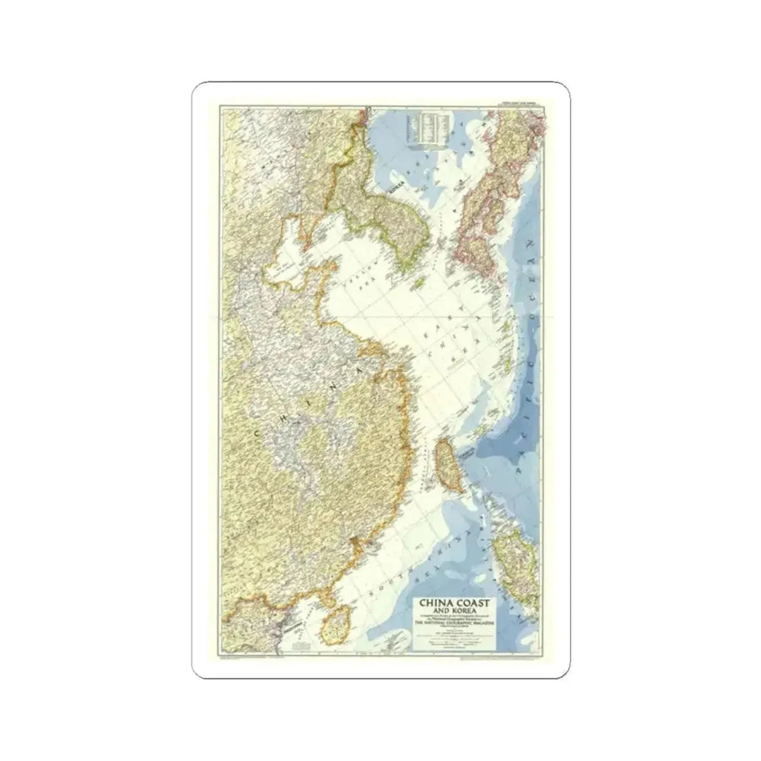 China Coast and Korea (1953) (Map) STICKER Vinyl Kiss-Cut Decal 2 Inch White - The Sticker Space