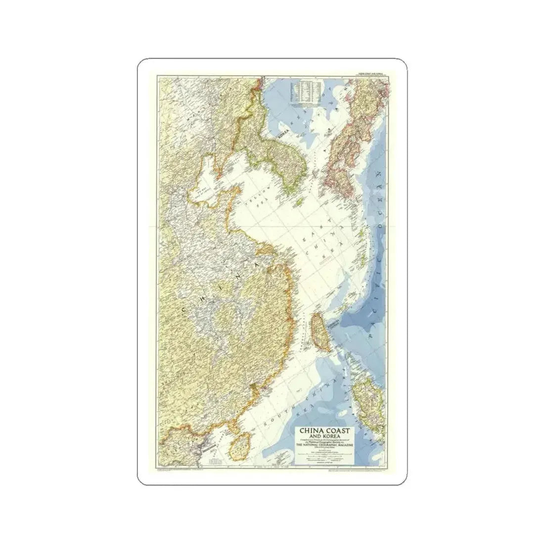 China Coast and Korea (1953) (Map) STICKER Vinyl Kiss-Cut Decal 4 Inch White - The Sticker Space