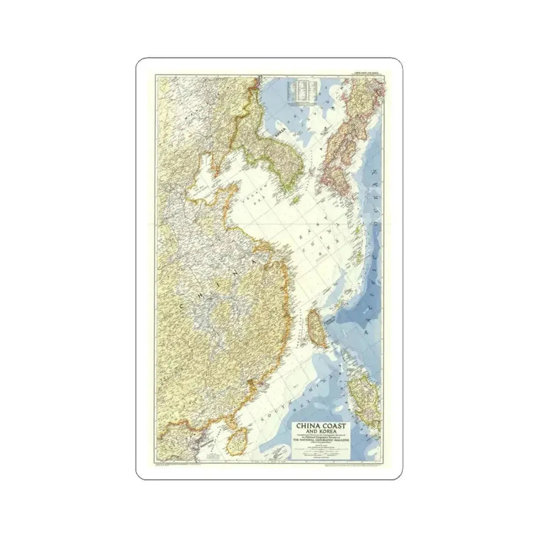 China Coast and Korea (1953) (Map) STICKER Vinyl Kiss-Cut Decal 6 Inch White - The Sticker Space