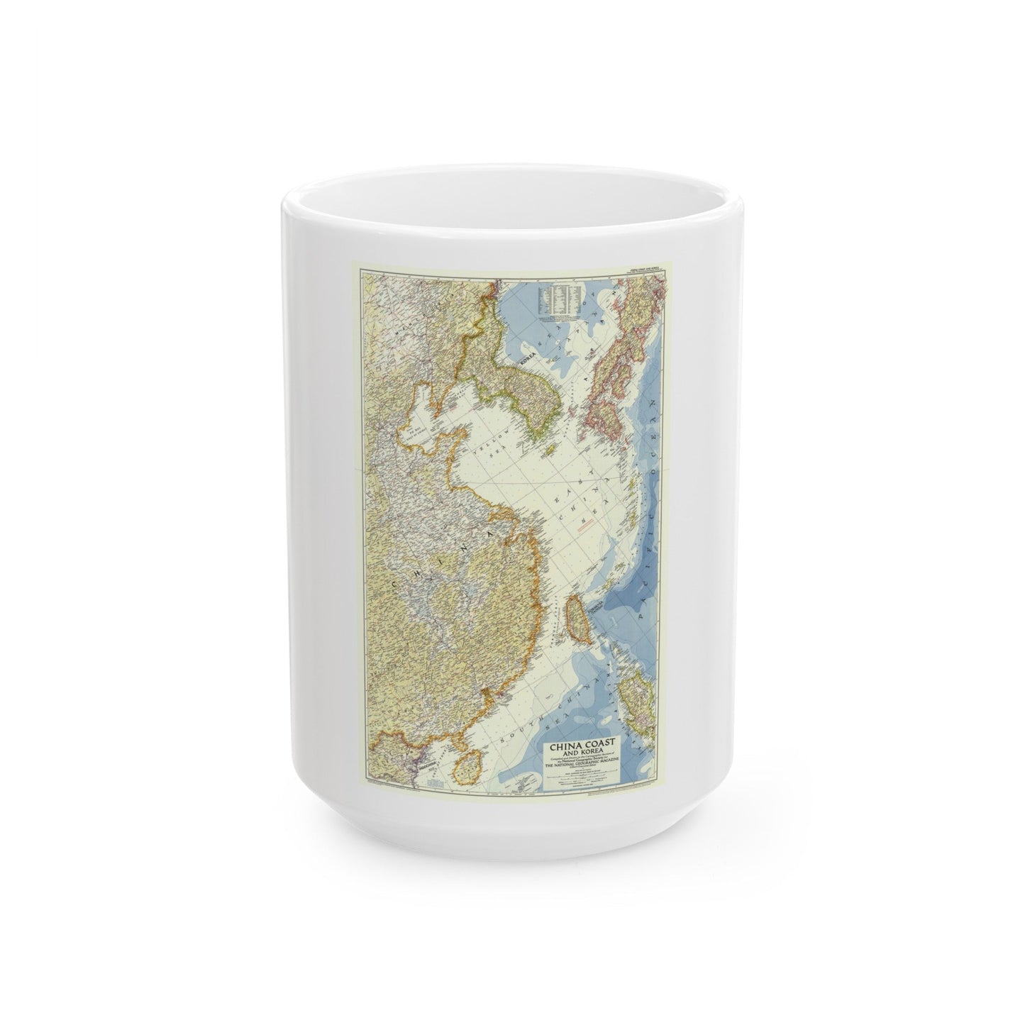 China Coast and Korea (1953) (Map) White Coffee Mug-15oz-The Sticker Space