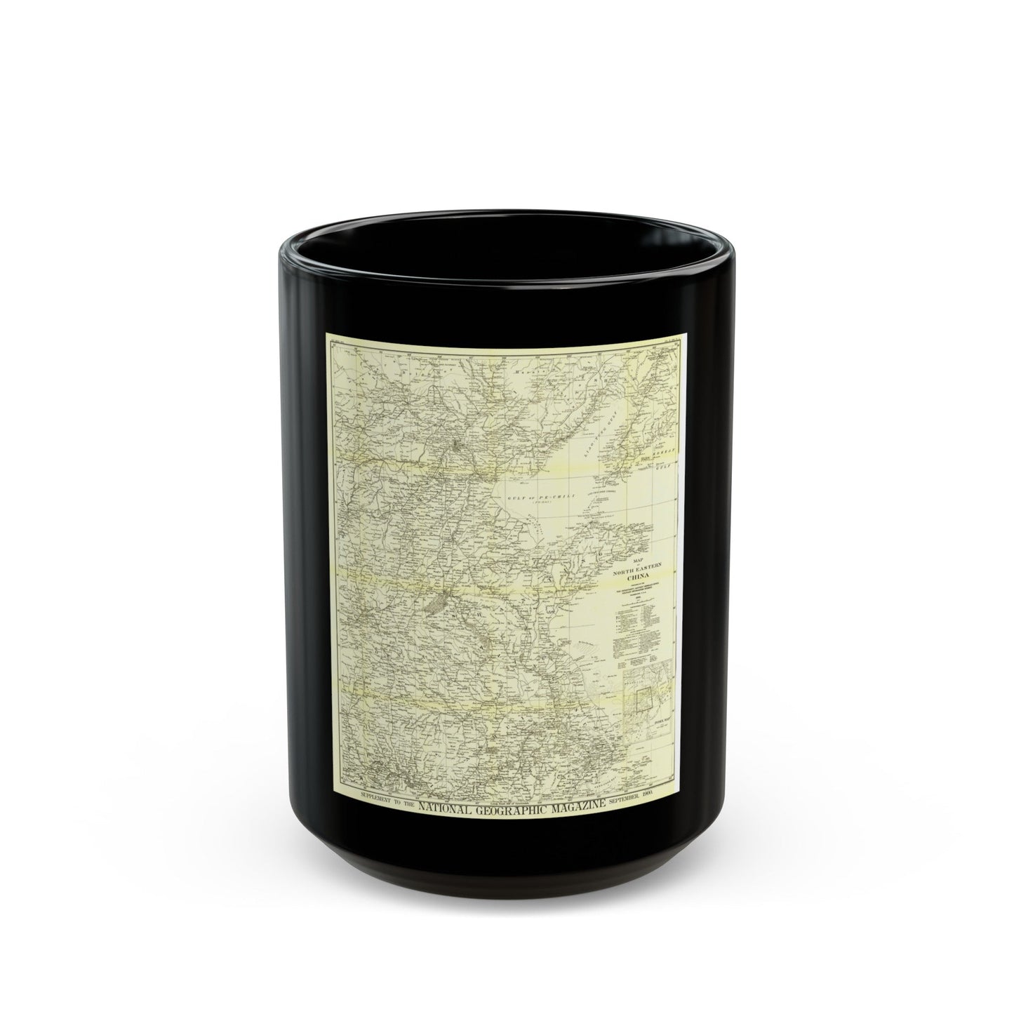 China, North Eastern (1900) (Map) Black Coffee Mug-15oz-The Sticker Space