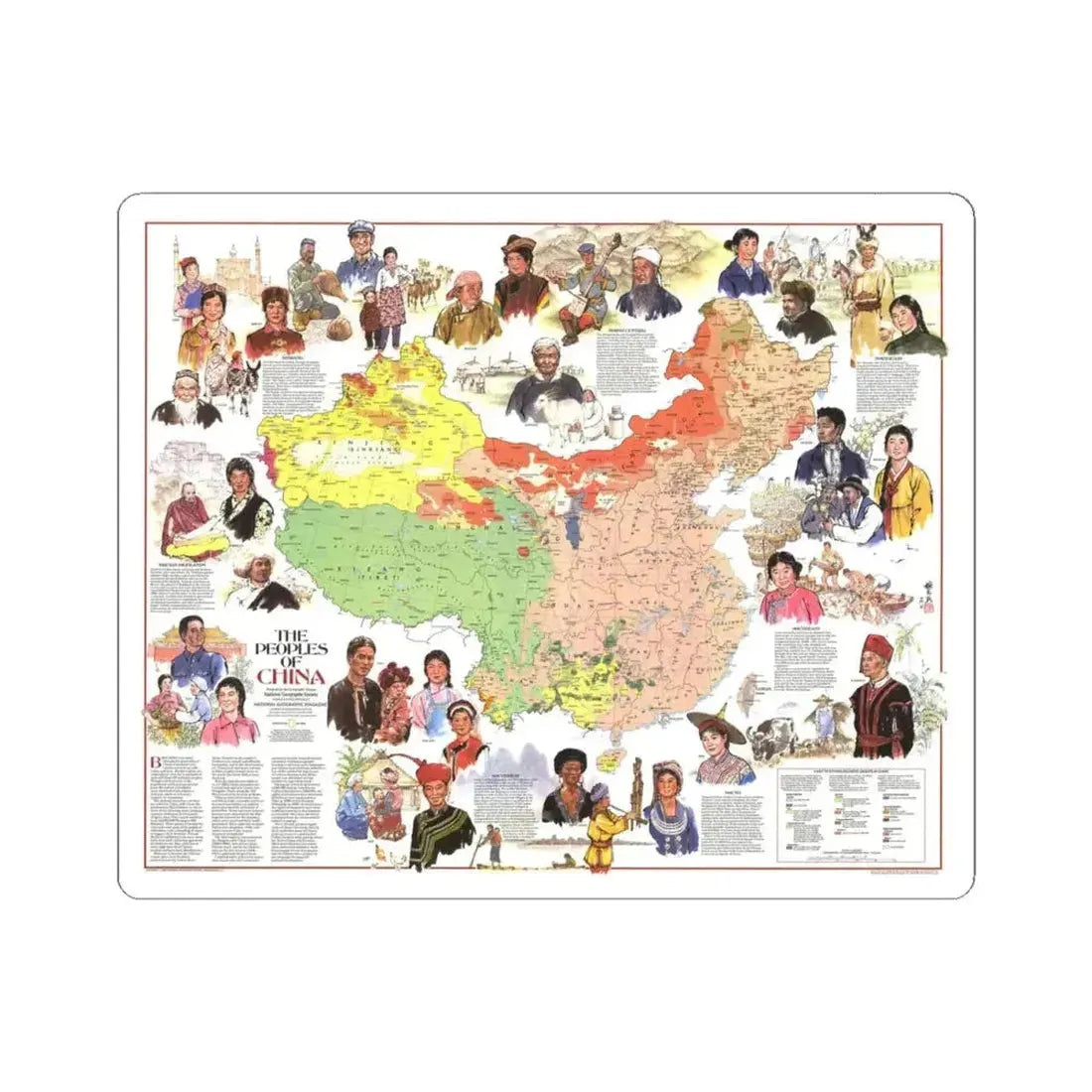 China - The Peoples (1980) (Map) STICKER Vinyl Kiss-Cut Decal 4 Inch White - The Sticker Space
