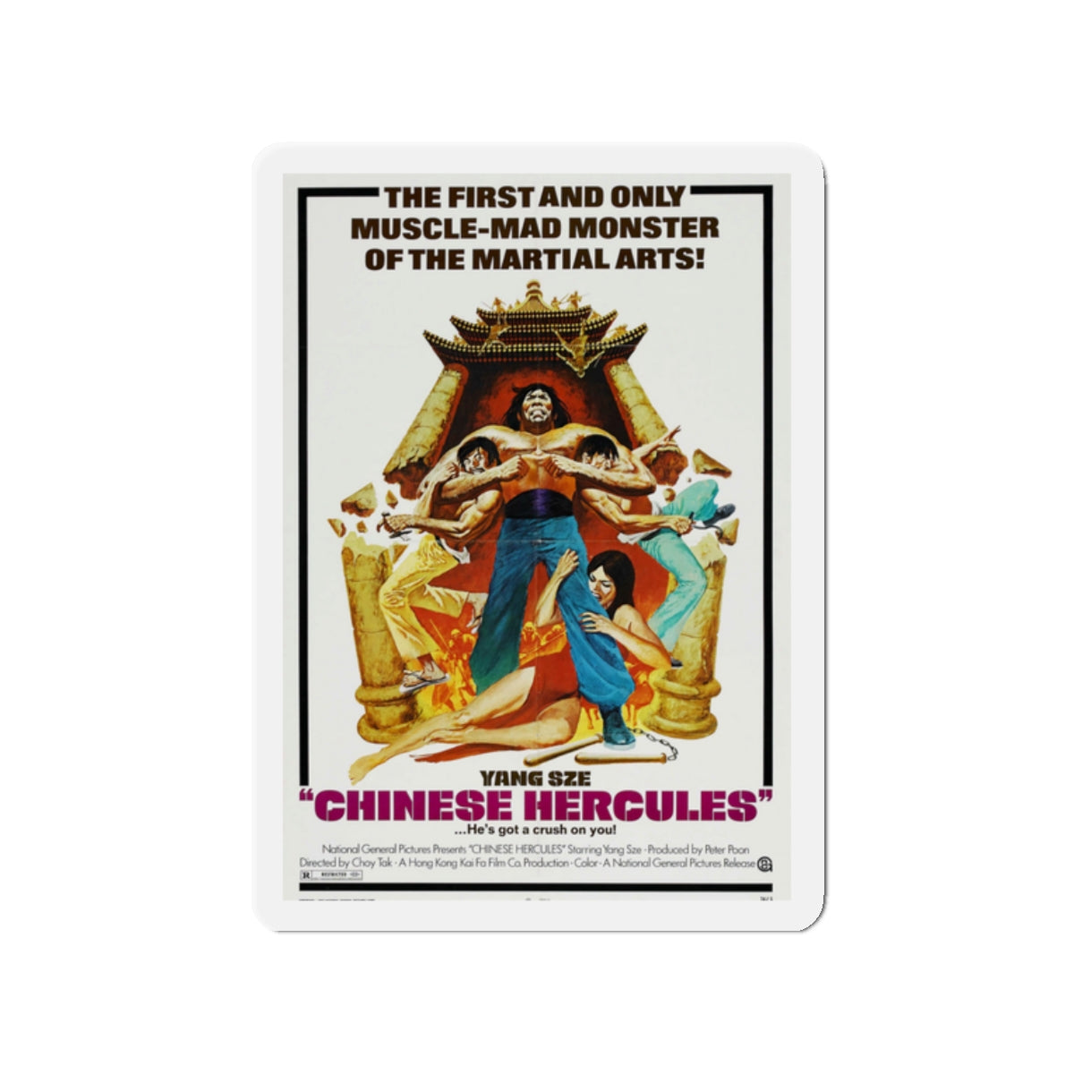 CHINESE HERCULES 1973 Movie Poster - Die-Cut Magnet-2" x 2"-The Sticker Space