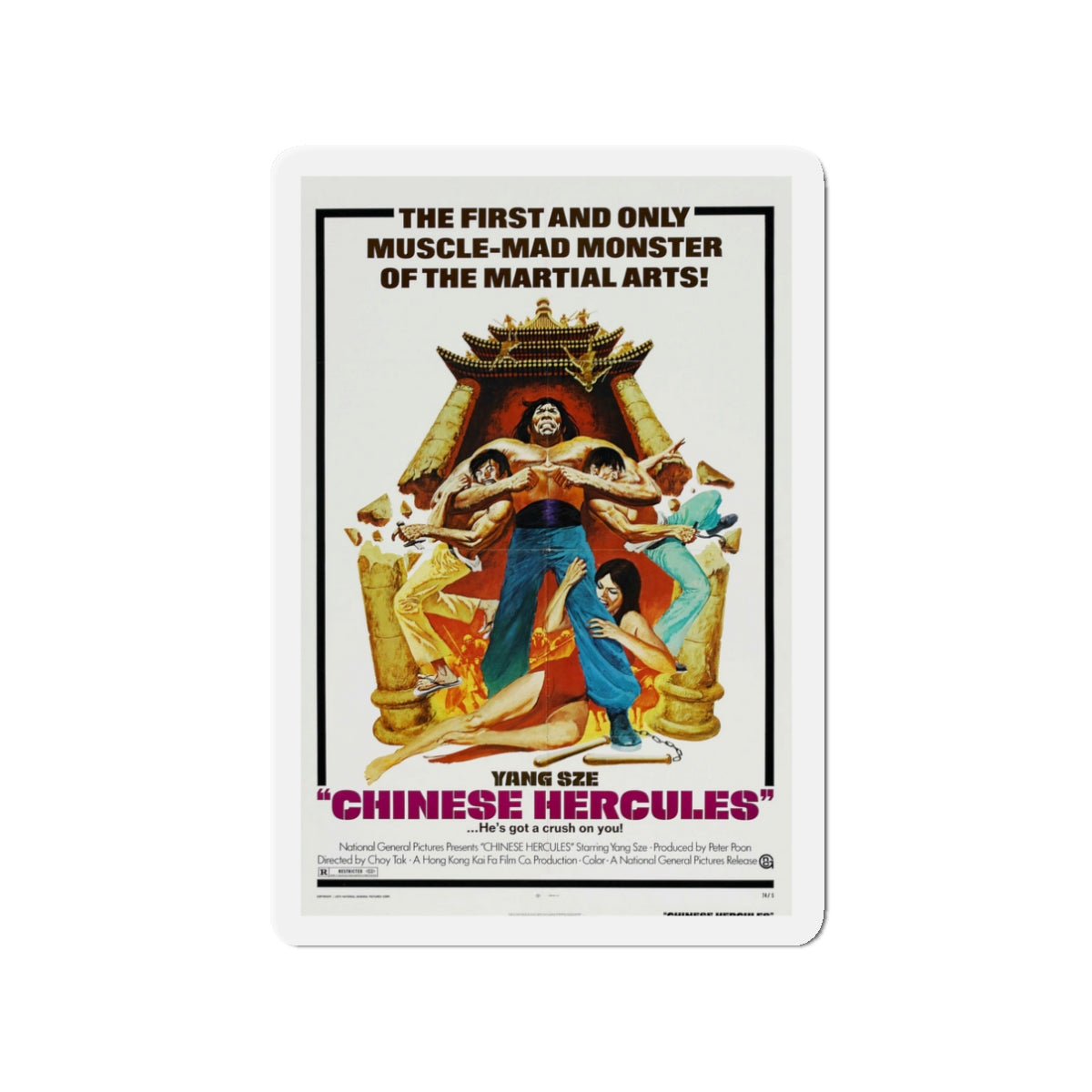 CHINESE HERCULES 1973 Movie Poster - Die-Cut Magnet-3" x 3"-The Sticker Space