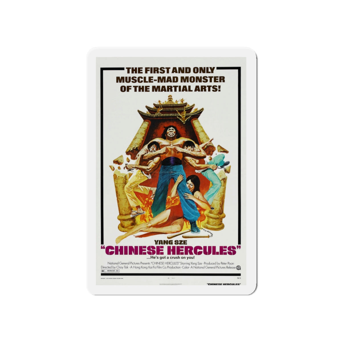 CHINESE HERCULES 1973 Movie Poster - Die-Cut Magnet-4" x 4"-The Sticker Space