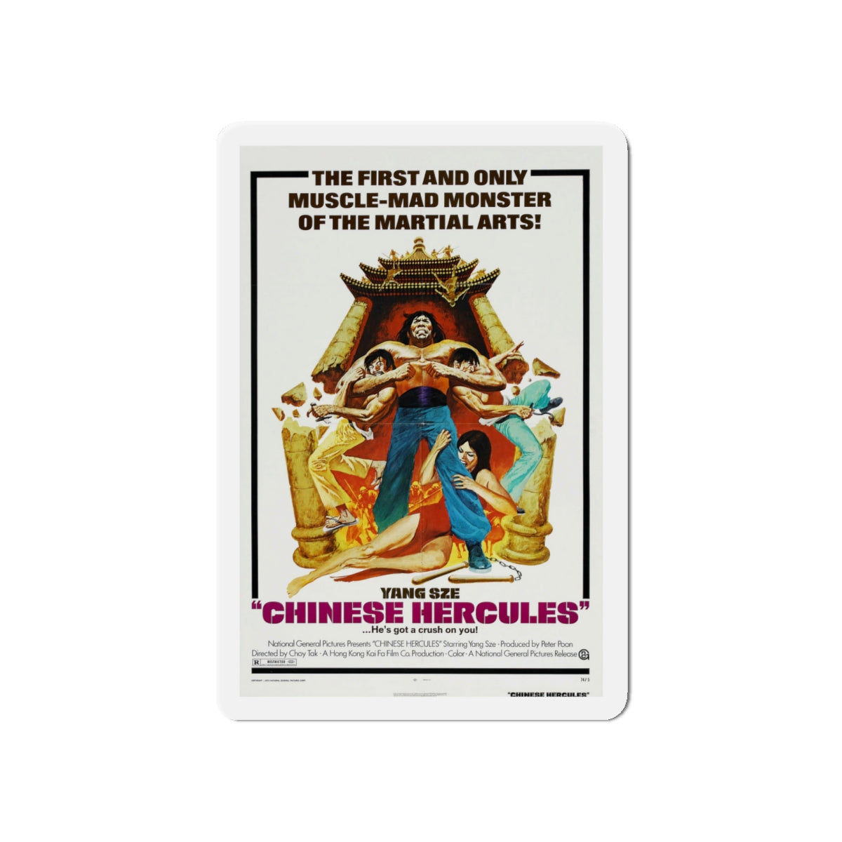 CHINESE HERCULES 1973 Movie Poster - Die-Cut Magnet-5" x 5"-The Sticker Space