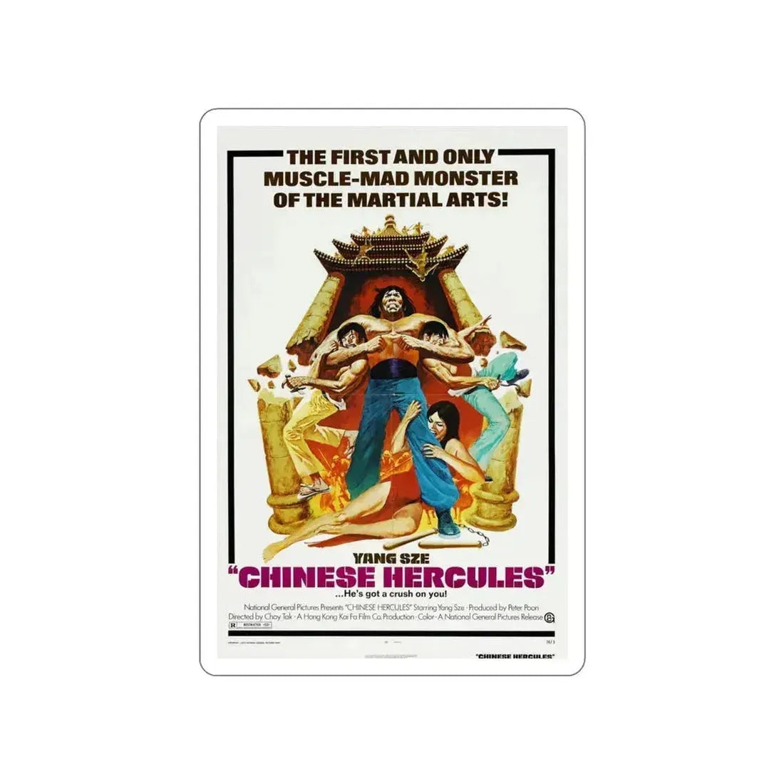 CHINESE HERCULES 1973 Movie Poster STICKER Vinyl Die-Cut Decal 4 Inch - The Sticker Space