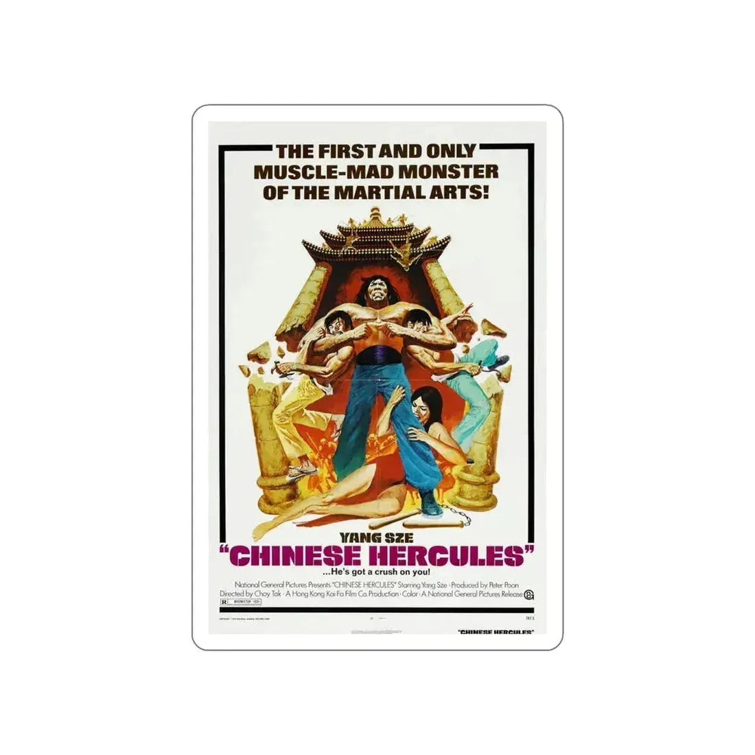 CHINESE HERCULES 1973 Movie Poster STICKER Vinyl Die-Cut Decal 5 Inch - The Sticker Space