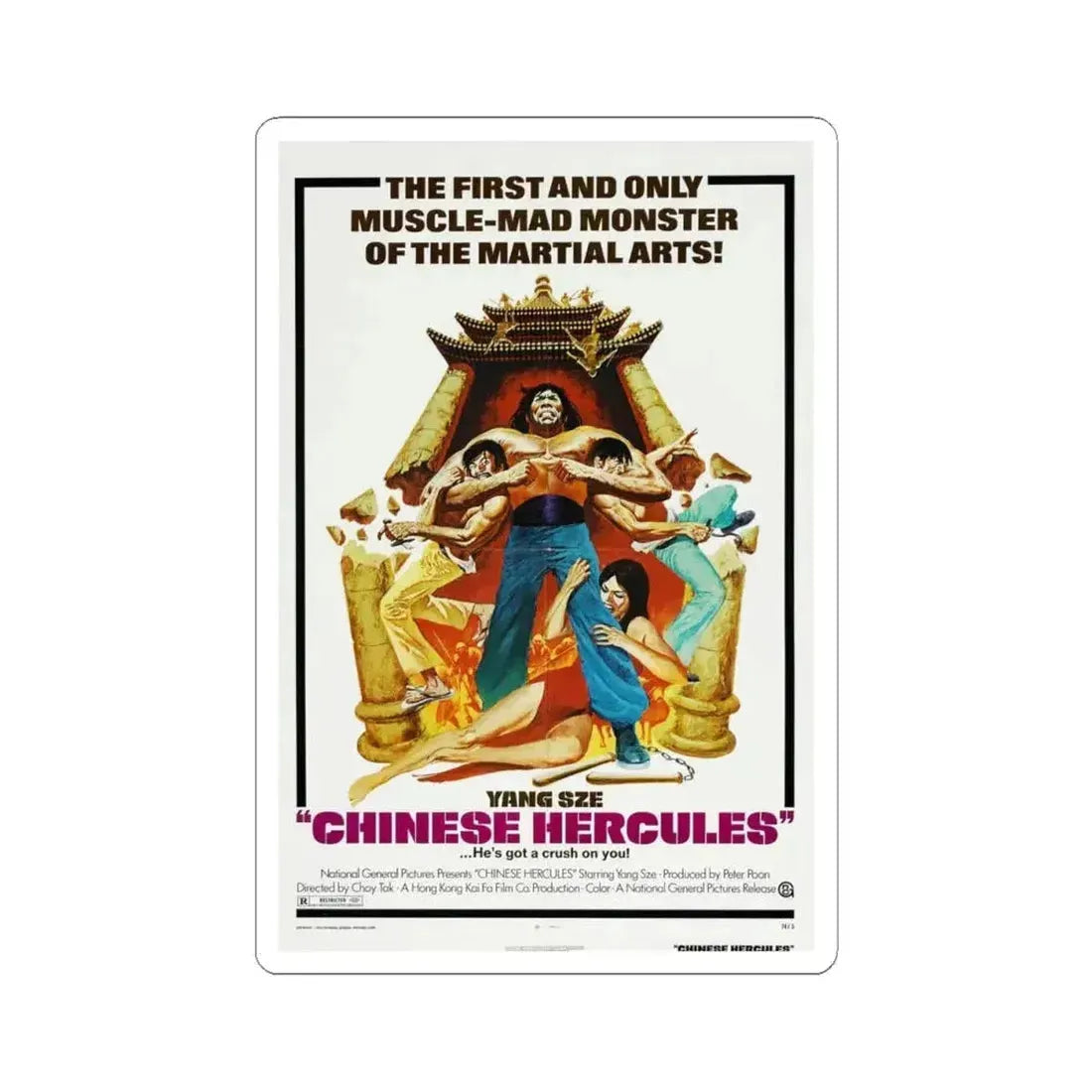 CHINESE HERCULES 1973 Movie Poster - STICKER Vinyl Kiss-Cut Decal 4 Inch White - The Sticker Space