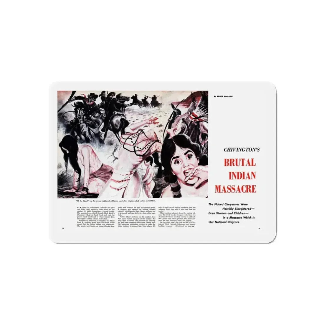 Chivington's Brutal Indian Massacre, Sir! magazine, July 1959 (Magazine Illustration) Refrigerator Magnet 3 Inch Die-Cut - The Sticker Space