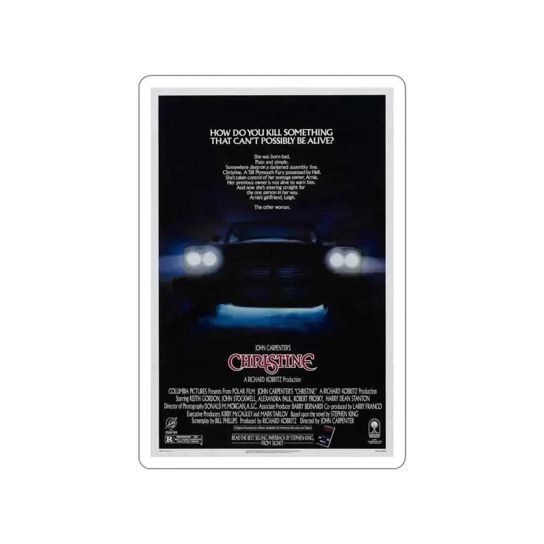 CHRISTINE 1983 Movie Poster STICKER Vinyl Die-Cut Decal 4 Inch - The Sticker Space