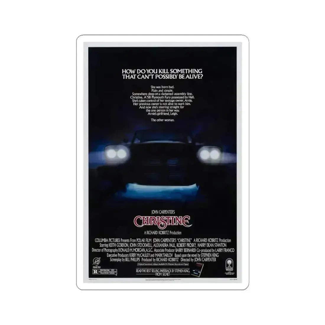 CHRISTINE 1983 Movie Poster - STICKER Vinyl Kiss-Cut Decal 6 Inch White - The Sticker Space