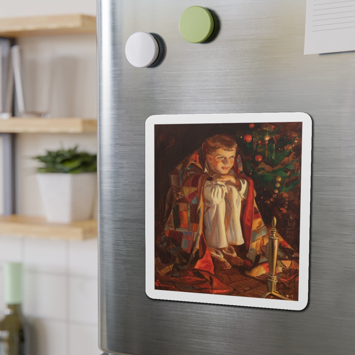 Christmas Morning (Magazine Illustration) Refrigerator Magnet-The Sticker Space