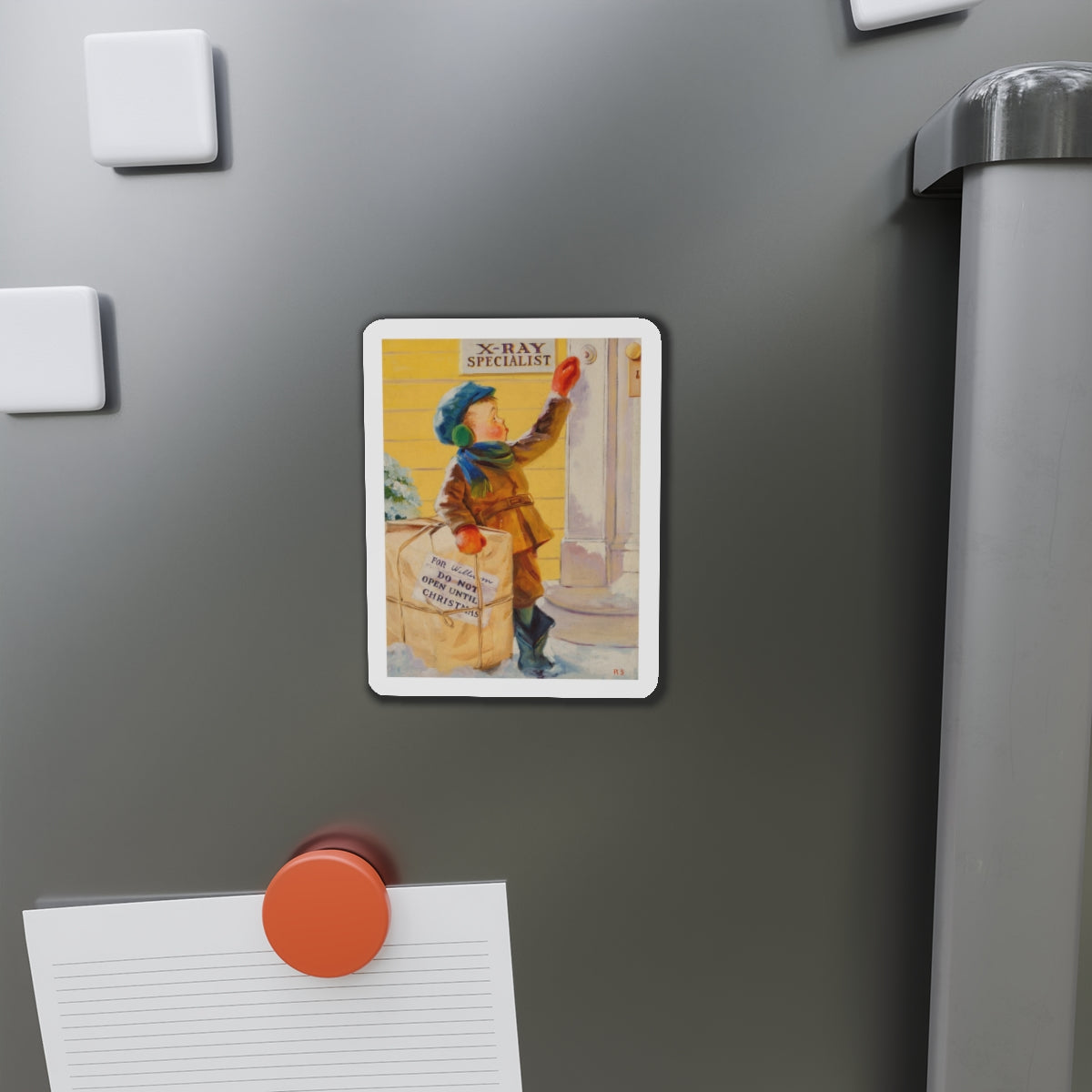 Christmas Peeking (Magazine Illustration) Refrigerator Magnet-The Sticker Space